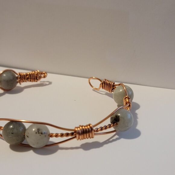 Handmade Wire Wrapped Copper Labradorite Cuff Bracelet – Natural Stone - Picture 6 of 6